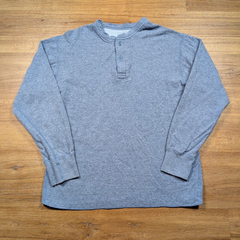 L.L. Bean River Driver Henley Shirt Mens M Blue Wool Blend Lined Outdoors